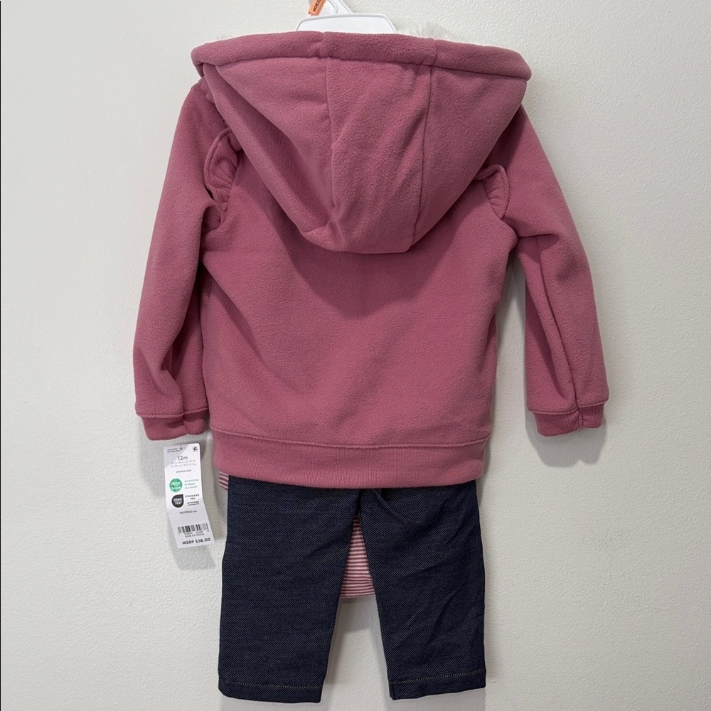 Pink Hooded Baby Outfit with Bear Pockets - Picture 4 of 4